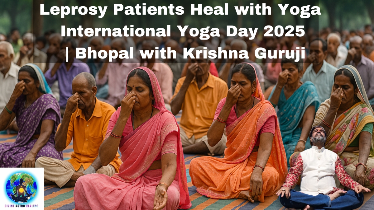 Leprosy patients doing pranayama on Yoga Day 2025 with Krishna Guruji in Bhopal