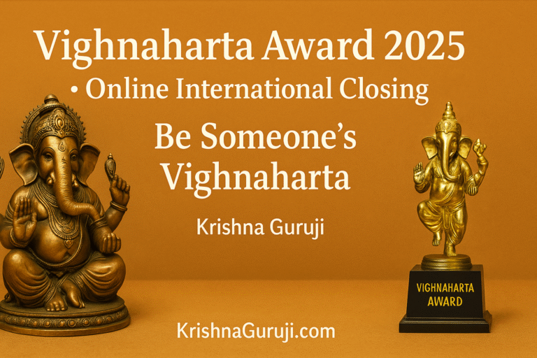 Vighnaharta Award 2025 Online Closing poster with Ganesha statue, gold trophy, and text “Be Someone’s Vighnaharta”