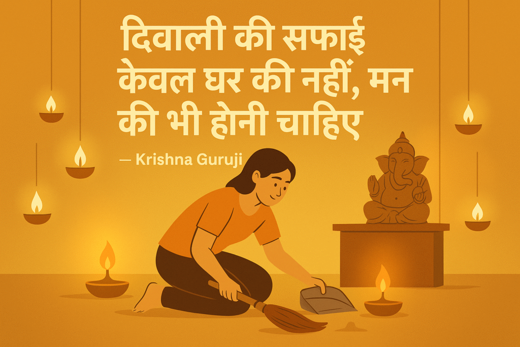 Kaliyug Puran Diwali Cleaning 2025 — Krishna Guruji message about cleaning home and soul with light, diyas and devotion