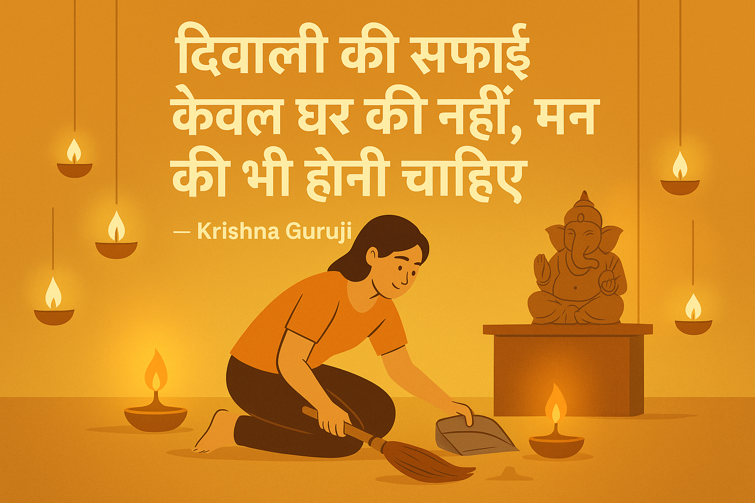 Kaliyug Puran Diwali Cleaning 2025 — Krishna Guruji message about cleaning home and soul with light, diyas and devotion
