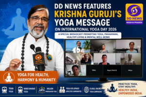 DD News Madhya Pradesh features Krishna Guruji's online Yoga and Pranayama session on International Yoga Day 2026 with participants from India and around the world.