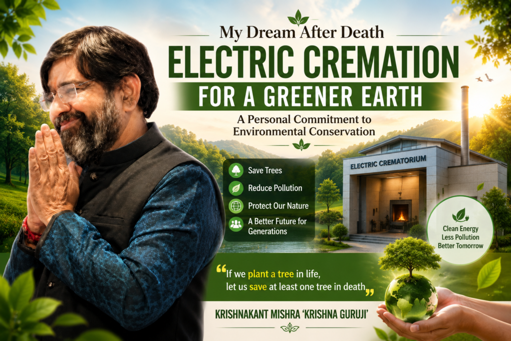 Krishna Guruji promoting electric cremation as an eco-friendly final rite for environmental conservation and a greener Earth.