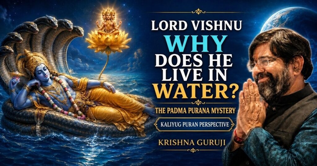 Lord Vishnu reclining on Sheshnag in Kshirsagar with Brahma on a lotus and Krishna Guruji”