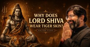 Lord Shiva seated on tiger skin beside Krishna Guruji for Kaliyug Puran